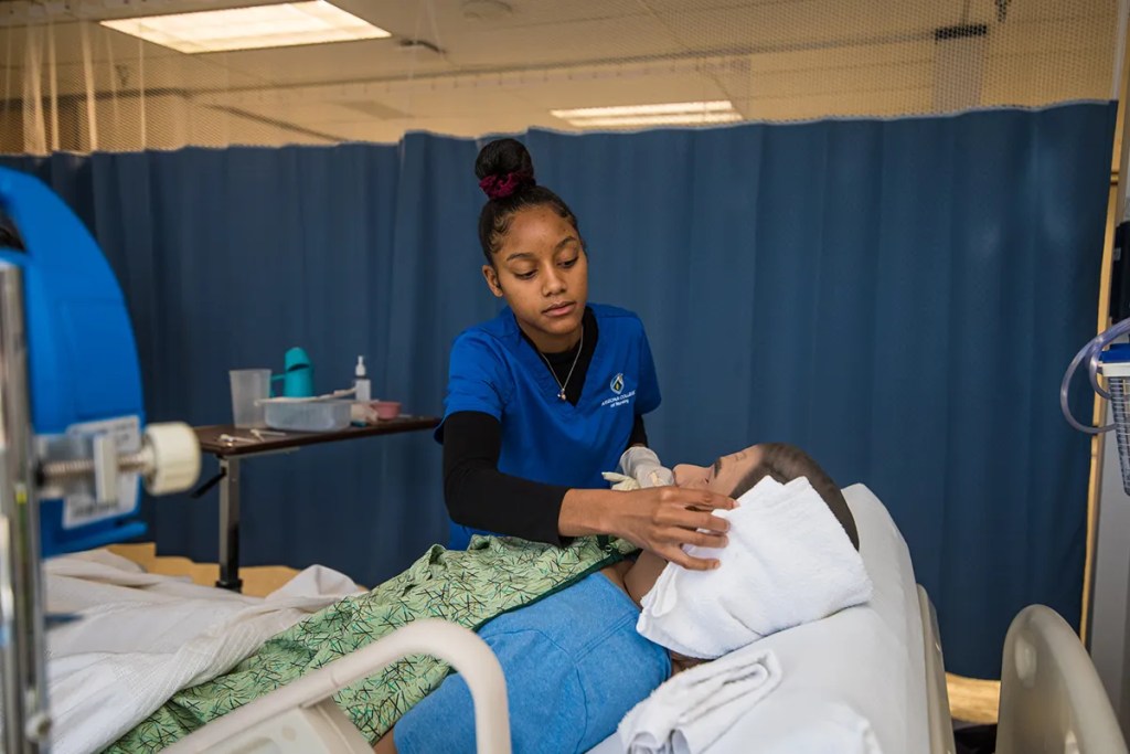 Student Practicing Hospital Safety During Nursing Clinicals