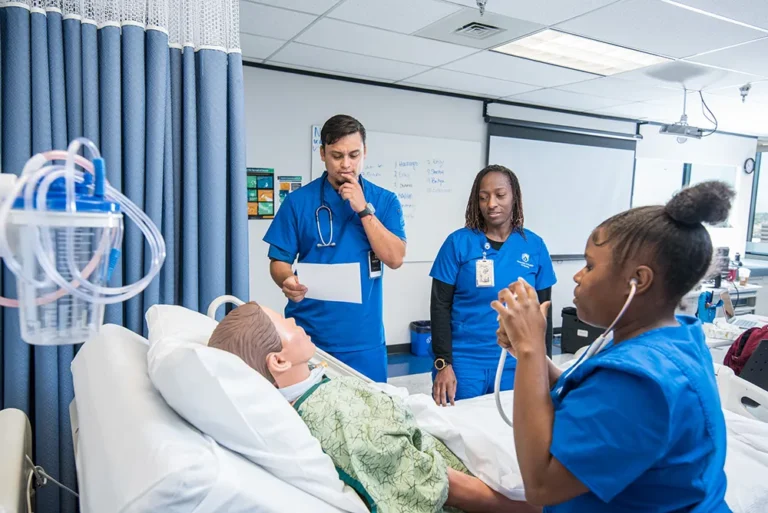 BSN Program students in a nursing school simulation lab