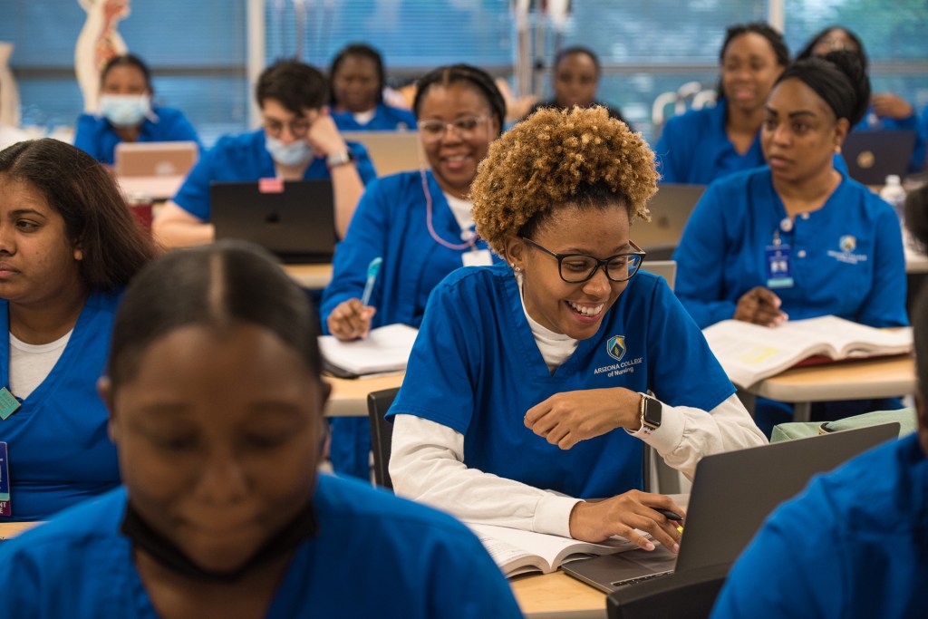Nursing student having fun in class