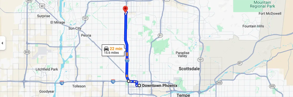 Nursing degree campus directions from Downtown Phoenix to Arizona College of Nursing - Phoenix