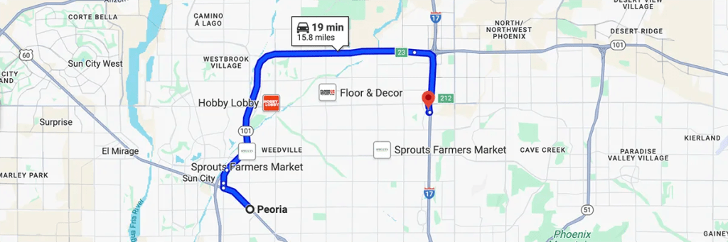 Nursing degree campus directions from Peoria to Arizona College of Nursing - Phoenix