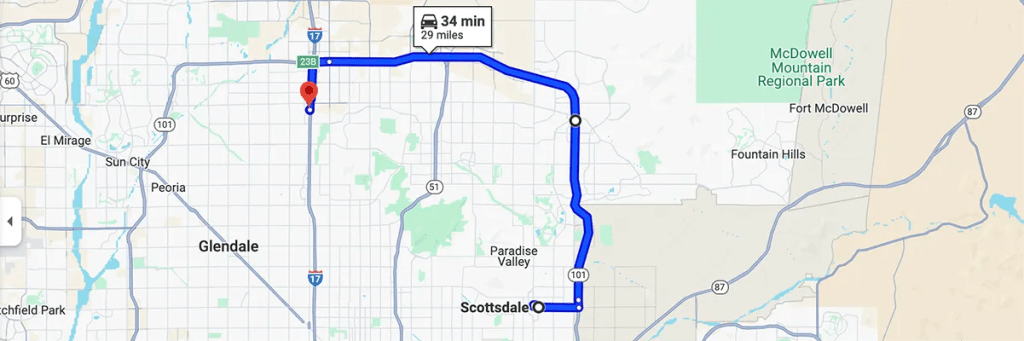 Nursing degree campus directions from Scottsdale to Arizona College of Nursing - Phoenix