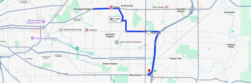 Nursing degree campus directions from Cleveland Heights Ohio to Arizona College of Nursing - Cleveland