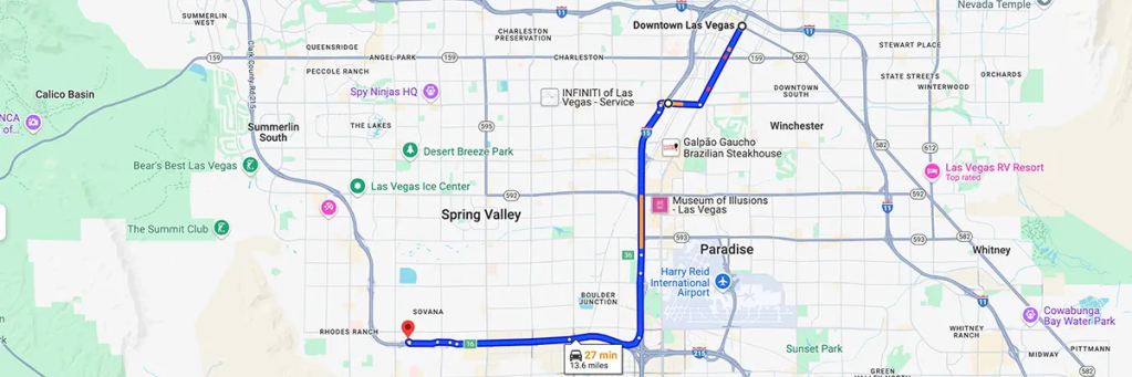Nursing degree campus directions from Downtown Las Vegas Nevada to Arizona College of Nursing - Las Vegas