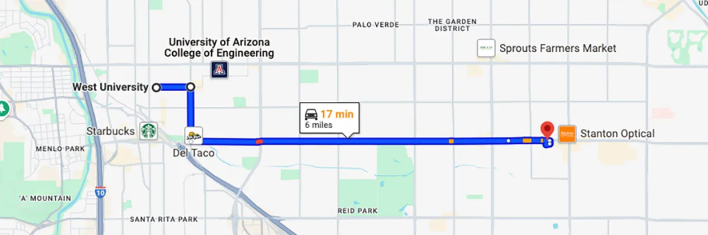 Nursing degree campus directions from West University to Arizona College of Nursing - Tucson
