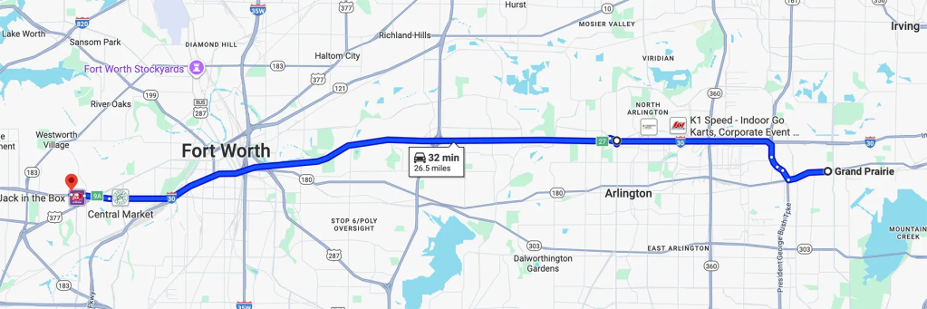 Driving directions from Grand Prairie Texas to Arizona College of Nursing in Fort Worth Texas.