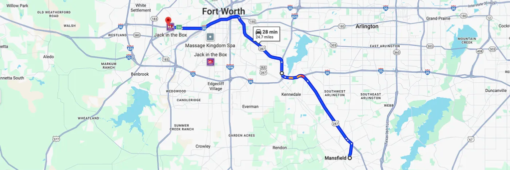 Driving directions from Mansfield Texas to Arizona College of Nursing in Fort Worth Texas.