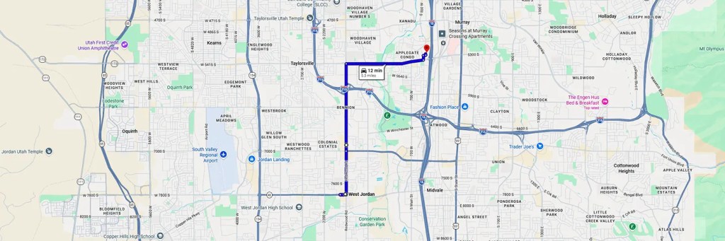 Map directions from West Jordan to Arizona College of Nursing Utah