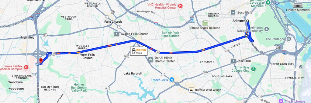 Nursing degree campus directions from Arlington Virginia to Arizona College of Nursing - Falls Church