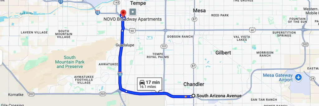 Nursing degree campus directions from Chandler to Arizona College of Nursing - Tempe