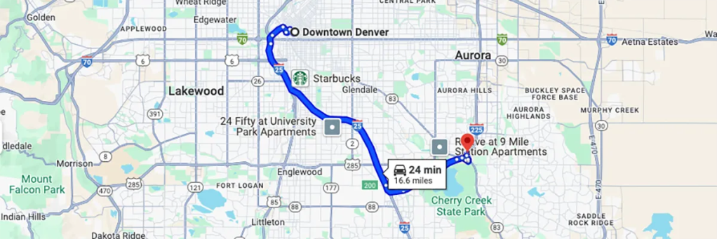 Nursing degree campus directions from Downtown Denver CO to Arizona College of Nursing - Aurora