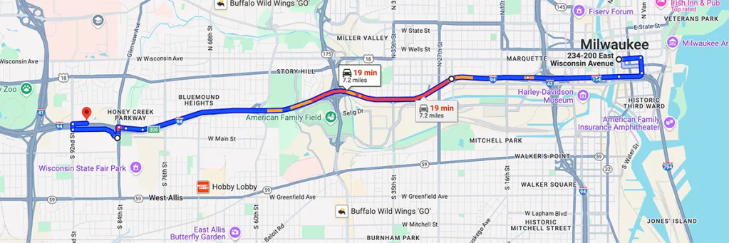 Nursing degree campus directions from Downtown Milwaukee WI to Arizona College of Nursing - Milwaukee