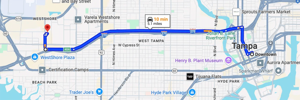 Nursing degree campus directions from Downtown Tampa Bay Florida to Arizona College of Nursing - Tampa