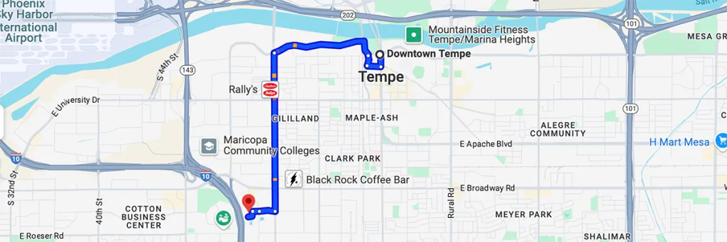 Nursing degree campus directions from Downtown Tempe to Arizona College of Nursing - Tempe