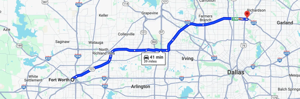 Driving Distance From Fort Worth To AZCN a nursing program in Texas