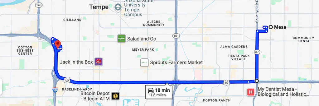 Nursing degree campus directions from Mesa to Arizona College of Nursing - Tempe