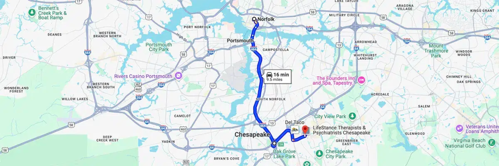 Nursing degree campus directions from Norfolk Virginia to Arizona College of Nursing - Chesapeake