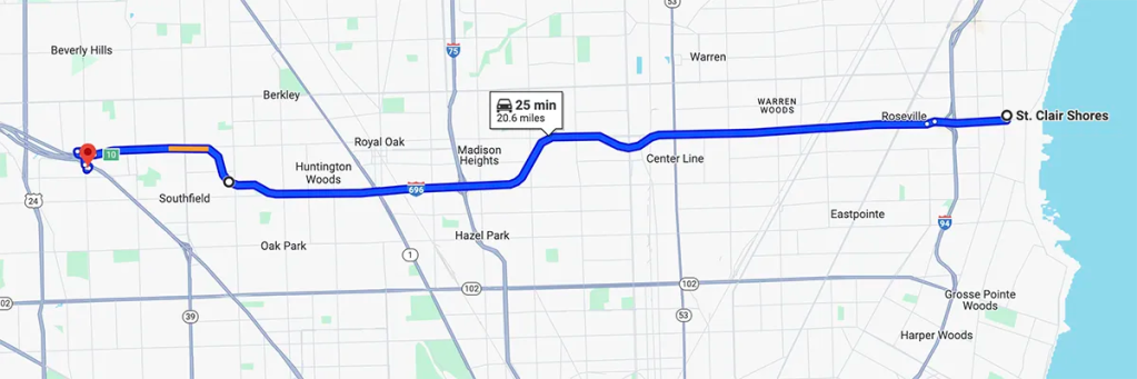 Nursing degree campus directions from St. Clair Shores Michigan to Arizona College of Nursing - Southfield