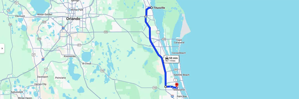 Nursing degree campus directions from Titusville Florida to Arizona College of Nursing - Melbourne