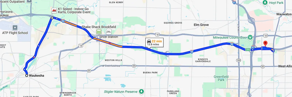Nursing degree campus directions from Waukesha WI to Arizona College of Nursing - Milwaukee