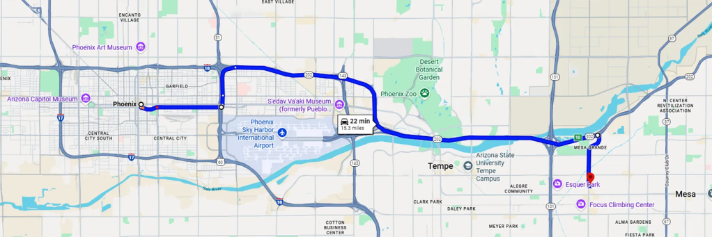 Directions from Phoenix to Arizona College Mesa