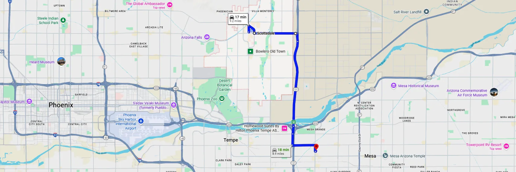 Directions from Scottsdale to Arizona College Mesa