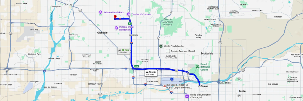 Directions from Tempe to Arizona College Glendale