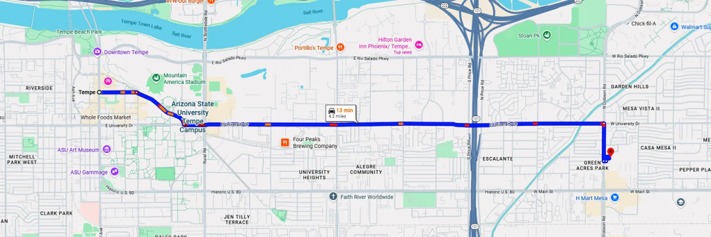 Directions from Scottsdale to Arizona College Mesa