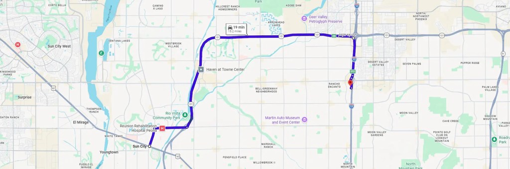 Driving Directions from Sun City to AZCN Phoenix