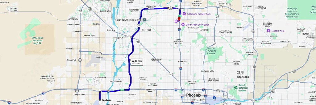 Driving directions from Goodyear to AZCN Phoenix