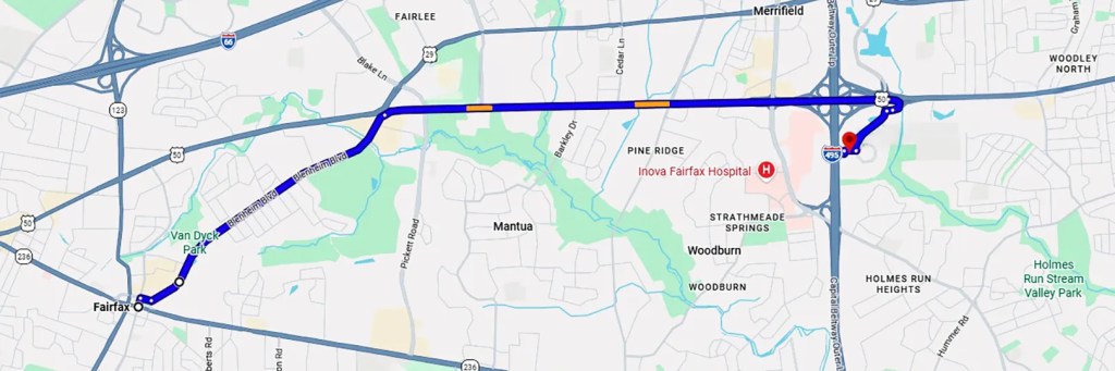 Map Directions from Fairfax to AZCN Falls Church