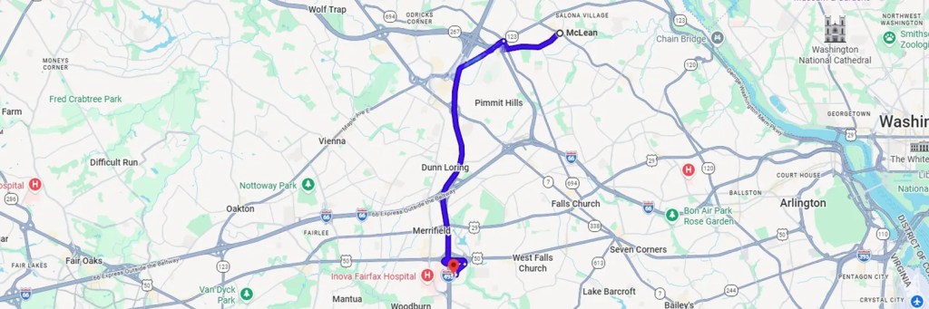 Map Directions from McLean VA to AZCN Falls Church